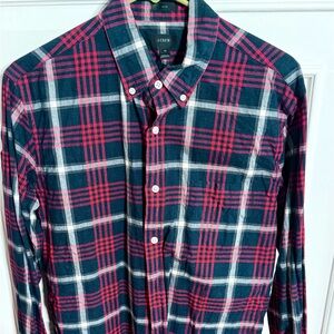 J. Crew Men's Red and Blue Checkered Shirt